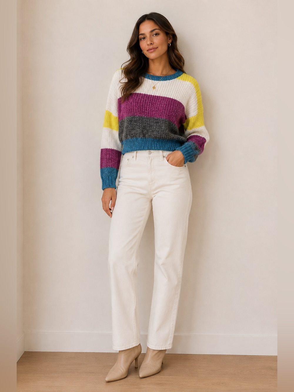 Luvlane Striped Chenille Cropped Sweater
